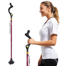 Honmido Walking Cane Foldable for Men & Women Seniors for Balance,Self Standing Folding Cane,Height Adjustable Anti-Slip Lightweight Alloy Walking Stick Collapsable for Travel Mobility Aid (Wine Red)
