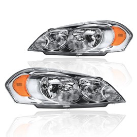 DimFlux DimFlux Headlight Assembly, Headlights Kit Compatible with 2006-2013 Chevy Impala/2014-2016 Impala Limited/2006-2007 Monte Carlo Replacement Headlamp Chrome Housing Amber Reflector