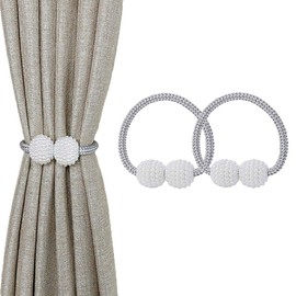 Magnetic Curtain Tie Backs, 2PCS Magnetic Curtain Clips Rope Curtain Holder Buckles Small Bead Curtain Buckle Clips Rope Holders for Home Office Hotel Window Decoration (Silver(2pcs))