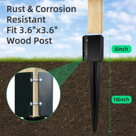 XYADX Fence Post Anchor Ground Spike Heavy Duty Black Powder Coated Fence Stakes Post Base for Mailbox, 24 x 4 x 4 Inches Outer Diameter (Inner Diameter 3.6 x3.6 Inches), Pack of 6