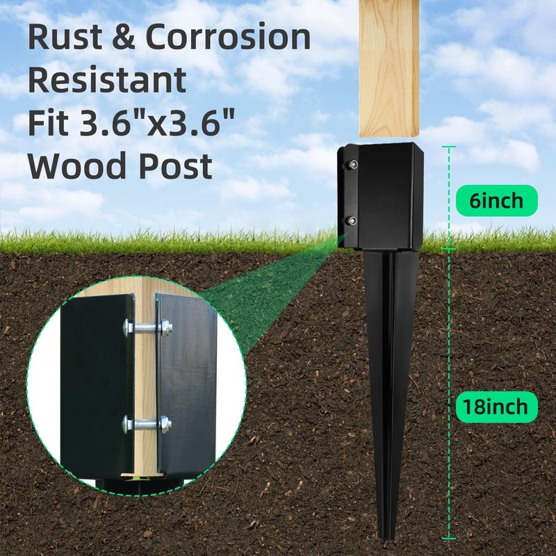 XYADX Fence Post Anchor Ground Spike Heavy Duty Black Powder