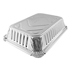 PACTOGO 2 lb. Oblong Aluminum Foil Take-Out Pan with Board Lid Disposable Containers 8.44" x 5.94" x 1.75" (Pack of 25 Sets)