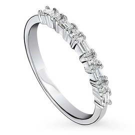 BERRICLE Sterling Silver Vintage Inspired Art Deco Wedding Rings Cubic Zirconia CZ Anniversary Half Eternity Ring for Women, Rhodium Plated Size 7