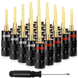 Amxinwang Flex Pin Banana Plugs for Speaker Wire (12 Pairs, 24 Pieces), Closed Screw Type, 24K Gold Plated Speaker Connector for Spring-Loaded Banana Jack Terminals, Support 12 AWG to 18 AWG Wires