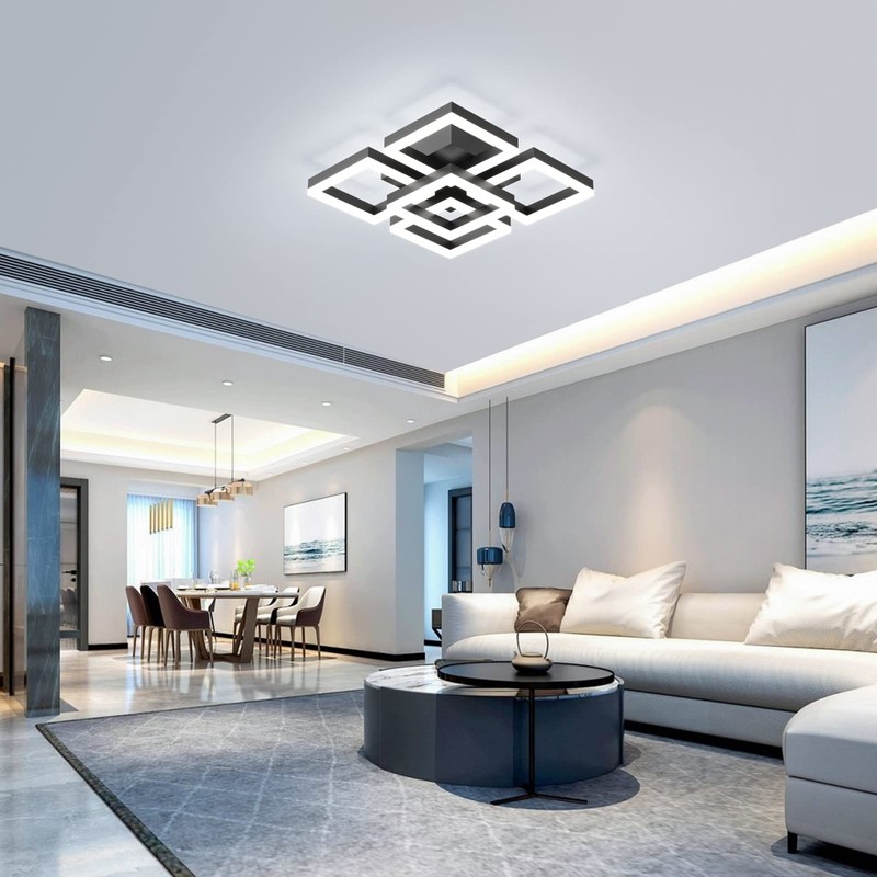 GEADI Modern LED Ceiling Light, 64W Black Flush Mount Light