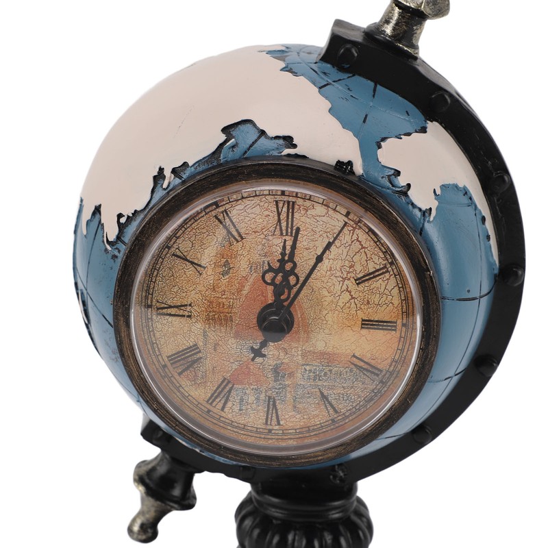 Globe Clock Decorative Desk Ornament Resin World Map Clock with