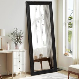 YLYHSST 65"x24" Full Length Mirror Solid Wood Frame Arched Floor Mirror for Living Room, Bedroom Hanging or Leaning, Black