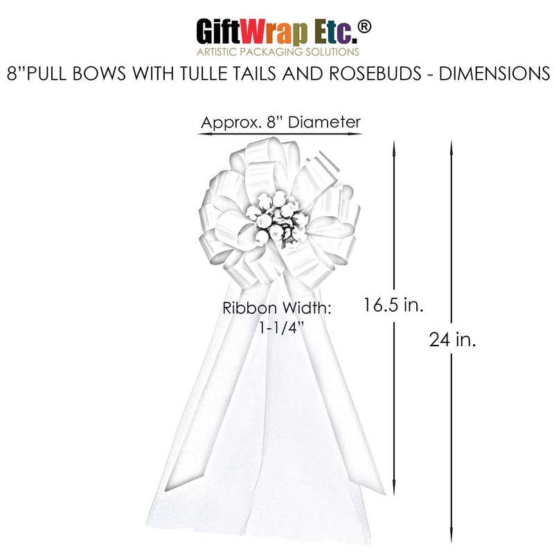 Turquoise Pull Bows with Tulle Tails and Rosebuds - 8"