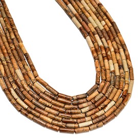 29 Pcs 4x13mm Natural Real Brown Picture Jasper Stone Bead Cylinder Column Tube Decorative Beads for Jewelry Making DIY Bracelets