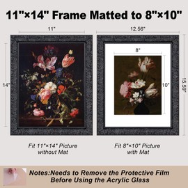 ArtXO 11x14 Black Picture Frames with Mat: Wooden 14x11 Frame without Mat or 8x10 Frames with Mat - Horizontal/Vertical Photo Frames with Glass for Home Wall Decor