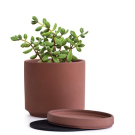 X-Small 4 Inch Rust Plant Pot with Drainage Hole and Saucer, Round Cylinder Planter Pot for Indoor Plants