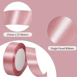 Satin Ribbons Rose Gold 25 mm Wide, 23 Metres Gift Ribbon for Gift Wrapping, DIY Crafts, Bouquets, Sewing Projects, Bow Making, Birthday and Wedding Decorations