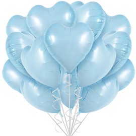 TONIFUL 30Pcs 18 Inch Baby Blue Heart Balloons Pastel Blue Heart Shape Foil Mylar Balloons Decoration for Birthday Valentine's Day Wedding Bridal Shower Anniversary Engagement Party Supplies