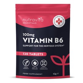 Nutravita Vitamin B6 100mg - 120 Vitamin B6 High Strength Vegan Tablets – B6 Vitamins to Support Normal Function of The Immune and Nervous System - Contributes to Reduction of Tiredness and Fatigue