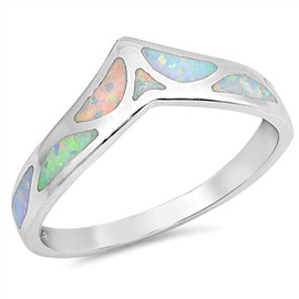 White Simulated Opal Mosaic Chevron Thumb Ring New 925 Sterling Silver Band Size 8