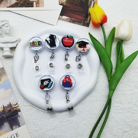 6 PCS Teacher Badge Reels Cute Retractable Cheetah Badge Reel Graduation Badge Holder Nursing Badge Reel Clips for Nurse Teacher Doctor