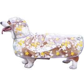 T'CHAQUE Dog Raincoat, Clear Flower Dog Rain Jacket, Puppy Dog Raincoats for Small Medium Large Dogs Poncho Raincoat with Hood, Waterproof Rain Coat for Dogs with Harness Hole Portable (Yellow,L)