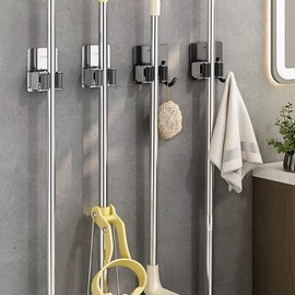 BQLZR Broom Mop Holders Wall Mount Stainless Steel 3.35 x 2.54 inches Gray Pack of 4