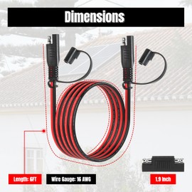 unrulysoul 6FT 16AWG SAE Extension Cable, 16 AWG SAE Quick Disconnect Wire Harness 16 Gauge with Polarity Reverse Adapter for Solar Panel RV Battery Automotive and Marine Applications (16AWG 6FT)