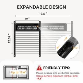 Yofidra Expandable Roll-Up Dish Drying Rack (Up to 19.6") with Expandable Storage Basket, Over-The-Sink Dish Drainer Drying Rack, Foldable Stainless Steel Kitchen Drainer - Black