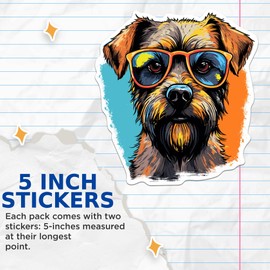 (2 Pack) Border Terrier Dog Stickers - Border Terrier with Sunglasses - Choose FromOver 100 Dog Breeds - 5 Inches On Longest Side - Premium Vinyl - Made in USA - BMCS0323