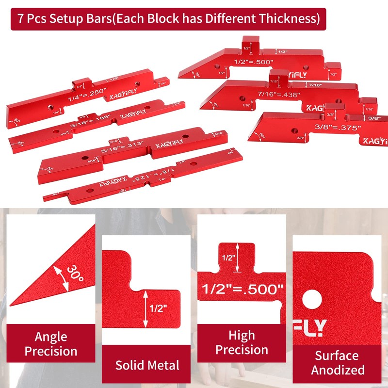 KAGYIFLY Router Table Setup Bars, 7pcs Aluminum Precision Setup Blocks