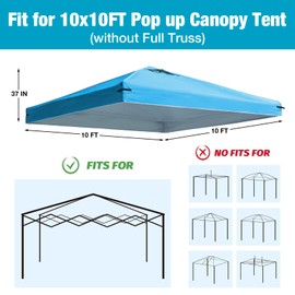 Canopy Replacement Top Cover with Air Vents for 10x10 Pop up Canopy Gazebo Tent, with Adjustable Strap, Waterproof & Anti-UV for Outdoor Shade (Frame Not Included) (Sky Blue)