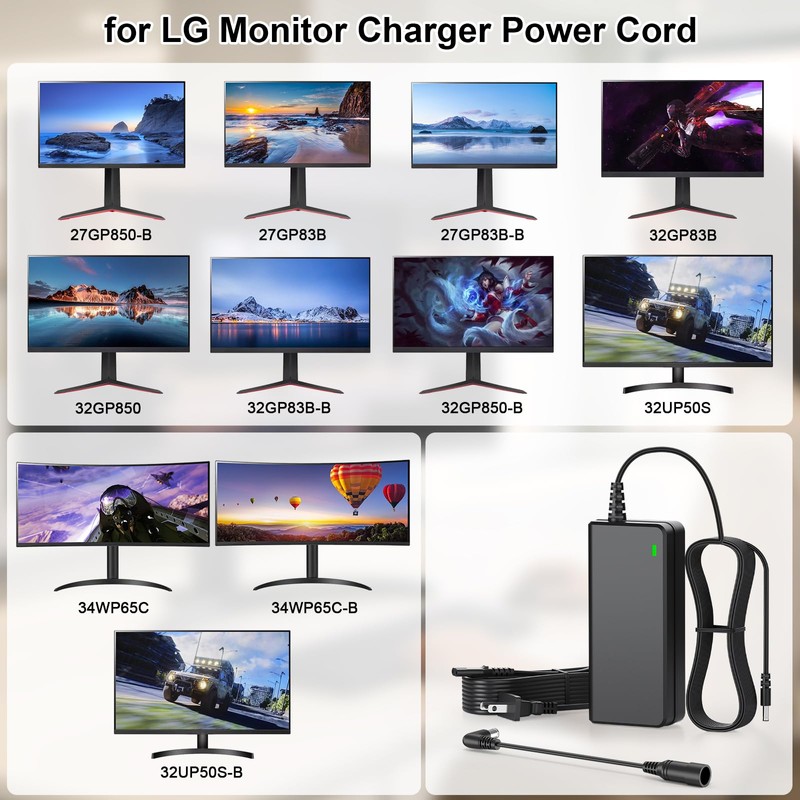 19V AC Adapter Charger for LG Ultragear Monitor 27GP850-B 27GP83B