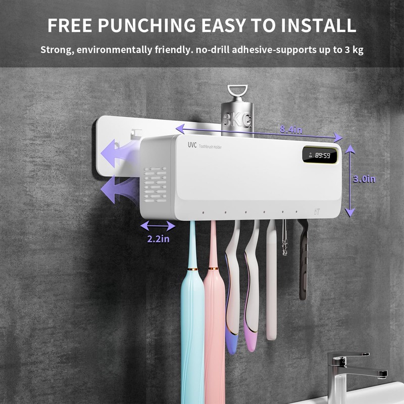 SwanKiss UV Toothbrush Sanitizer Holder for Bathrooms, 5+1+1 Slots Toothbrush