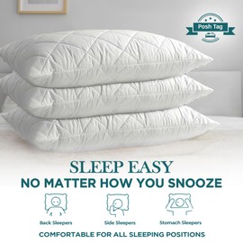 Posh Tag Quilted Pillows 4 Pack 48cm x 74cm Hotel Pillows Non Allergenic Soft Pillows For Sleeping, Hypoallergenic, Back and Down Support Alternative, Bed Pillows Hollow Fiber Filled Pillows 4 Pack