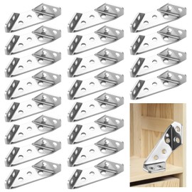 20PCS Universal Furniture Corner Connector, Stainless Steel Angle Corner Brackets, Corner Bracket for Wood, Corner Braces for Wood Shelf, Cabinets, Tables, Chairs, Shelf Support (65x28x13MM)