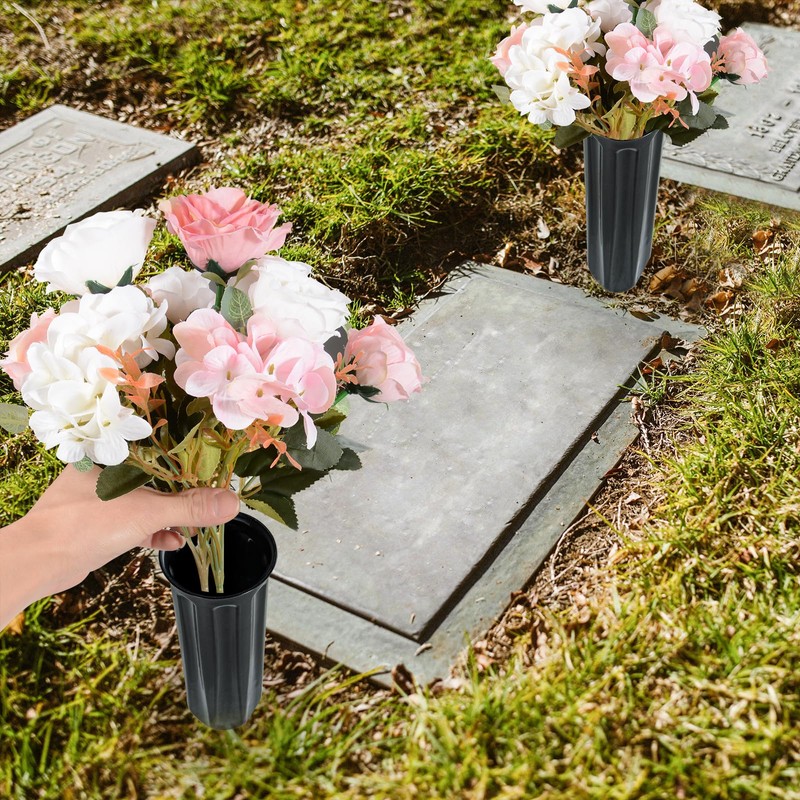 Grave Vases with Spikes, Plastic Flower Holder for Cemetery, Flower