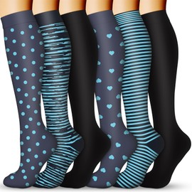QUXIANG Calcetines de compresión para mujeres y hombres, 15-20 mmHg, los mejores para médicos, enfermería, correr, atletismo, venas varicosas, viajes, 033 Cian/Cian/Negro/Cian/Cian/Negro, Small-Medium