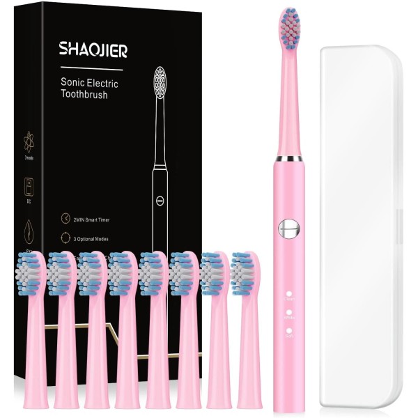 SHAOJIER Sonic Electric Toothbrush, USB Rechargeable, 8 Brush Heads, Timer,