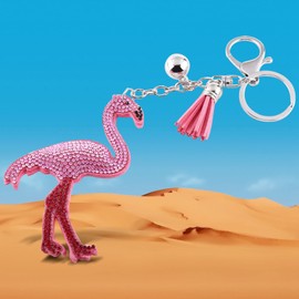 Key Ring, Elegant Pink Crystal Flamingo Keyring Charm Pendant Handbag Bag Key Ring with Tassel, Default