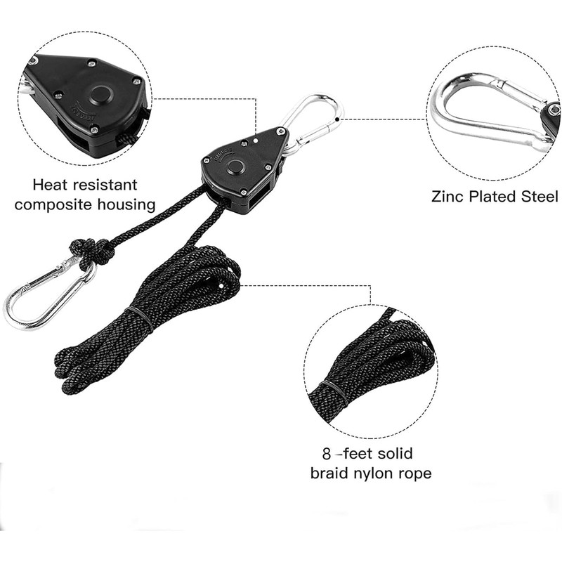 Grow Light Rope Hanger 2Pairs， Adjustable Rope Ratchet Hangers 150