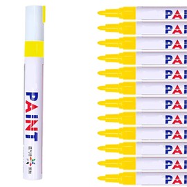 Marcadores Multiples Superficies Permanentes 12 Piezas – Plumones Pintura Alta Cobertura Neumáticos de Auto, Moto y Bicicleta – Colores Tuning Resistente al Agua, Secado Rápido (Amarillo Puro)