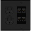 15 Amp Duplex Round Power Outlet 4 Port Cat6 Ethernet Wall Plate [Black/Black]