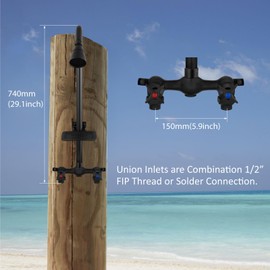 Aolemi Outdoor Shower Kit Fixtures Faucet System with High Pressure Showerhead Utility 2-Handle Exposed Shower with Brass Mix Valve 6 Inch Center with Soap Dish Matte Black