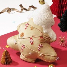 Ashler Merry Christmas Tree Shaped Pillow, Pine Tree Christmas Throw Pillow, White Teddy & Soft Velvet Xmas Decorative with Cute Embroidery, for Couch, Bedroom, Living Room, Beige, 19x17 inches