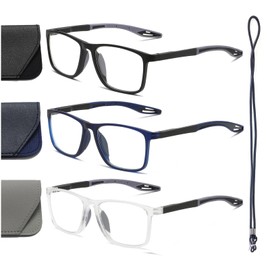 Hubeye 3 Pairs TR90 Sports Glasses for Men and Women Ultralight Flexible Anti-Blue Light Computer glasses