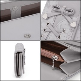 UTO Women's and Girls' PU Leather Long Purse Clutch Cute Bow Purse Women Large Capacity Wallet for Valentine's Day Mother's Day Birthday Memorial Day Christmas New Year, Pure Grey, Modern