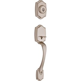 Kwikset Belleview Front Door Lock Handle and Deadbolt Set, Entry Handleset Exterior Only, Satin Nickel, Pick Resistant SmartKey Rekey Deadbolt Security, Interior Sold Separately