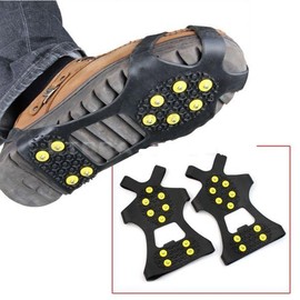 Leebei Non-Slip Shoe Covers, Ice Snow Grippers, 10-Stud Slip-on Stretch Traction Cleats (Medium)