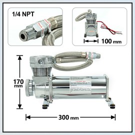 ZHSYMX 200PSI 1/4 NPT Heavy Duty Air Train Horn/Air Ride Suspension Compressor for Train/Truck/Car 12V SILVER