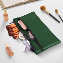 HAUTOCO Pack of 2 Wallets Bank Bag, PU Leather Two Pockets Money Folder with Zip for A5 Document Bag, Bank Bag, 28 x 15.5 cm for Business, Household, Deep Green