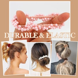 AHONEY 9Pcs Pearl Hair Ties, Crystal Beads Bulk Hair Ropes Stretchy Handmade Boho Hair Accessories for Women Girls, Multi-color Pearl