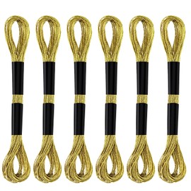 6 Skeins Embroidery Threads, Metallic Embroidery Floss Friendship Bracelet Cross Stitch Thread for Sewing Making Yarn Craft String Art Supplies (Gold)