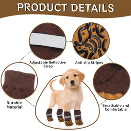 Dog Socks Stop Licking Paws Anti-Slip Grip Traction Control Prevent Scratching Paw Protector Boots for Dogs (Brown, XS)