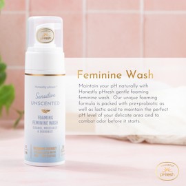 Honestly pHresh Foaming Feminine Wash for Women – pH Balanced Natural Intimate Cleanser with Prebiotics & Probiotics. Vegan, Sensitive Skin Safe. Made In USA - Rose & Bergamot Scent, 5 oz